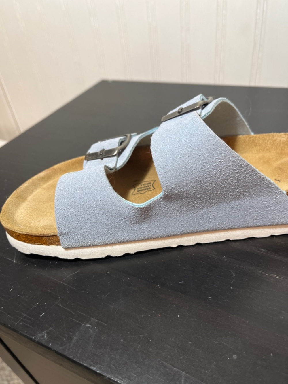 Cushionaire Light Blue Suede Two-Strap Buckle Cork Sandals - Size 8 Medium - Picture 6 of 14